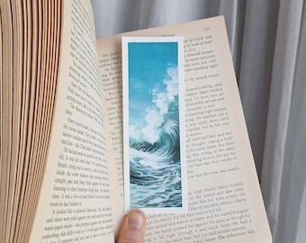 Ocean Wave Bliss: Handpainted Bookmark - Original Acrylic Landscape Painting by Claire Williams. Coastal Art Gift for Readers