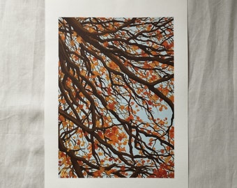 オリジナルの秋の木のアクリル画：A4サイズ印象派風景画 - Etsy 日本