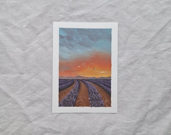 Lavender Fields Gold Mini Painting: Small Acrylic Floral Art, One of a Kind Hand-Painted Wall Decor by Claire Williams