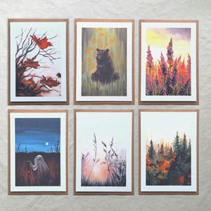 Nature Grußkarten 6er, 12, 18 oder 24 - 2-in-1 A6 Karten/Kunstdrucke von handgemalten Acrylkunstwerken von Claire Williams Kunst
