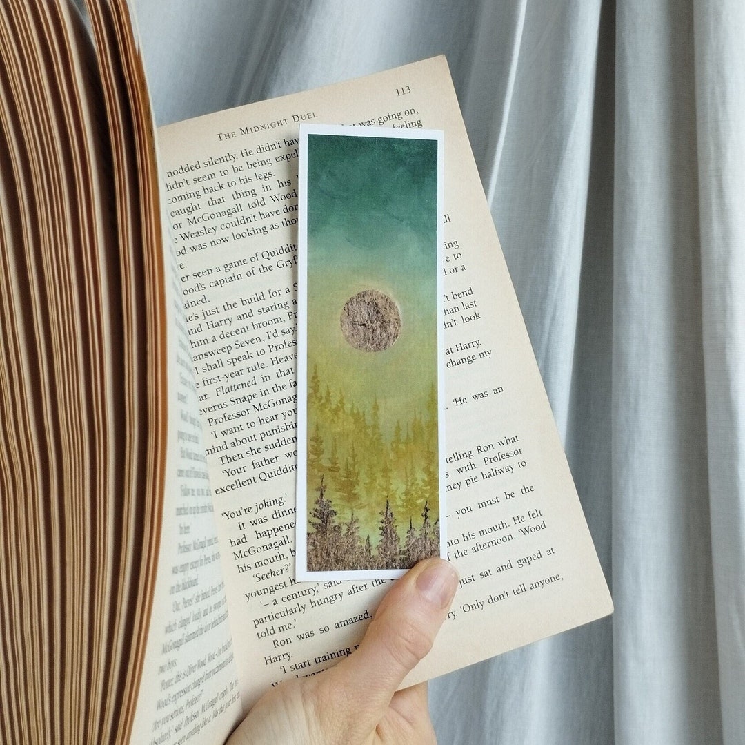 Misty Forest Bookmark: Teal Green Landscape Art Print - Etsy Israel