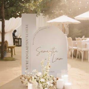 Set of 2 Wedding Welcome Sign: Acrylic or Foam Board, Arch Shape