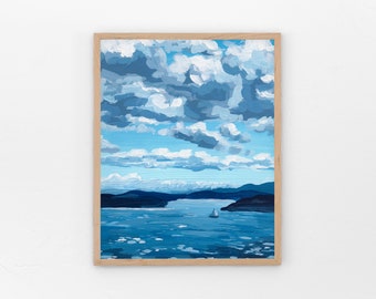 VICTORIA CLOUDSCAPE Fine Art Print of Original Painting, Vancouver Island Coastline, Landscape Wall Art for Home Decor, Victoria BC, Ocean