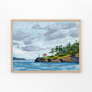 TURN POINT LIGHTHOUSE Fine Art Druck von Original-Gemälde, Vancouver Island Küste, Landschaft Wandkunst für Dekoration, Victoria bc, Ozean