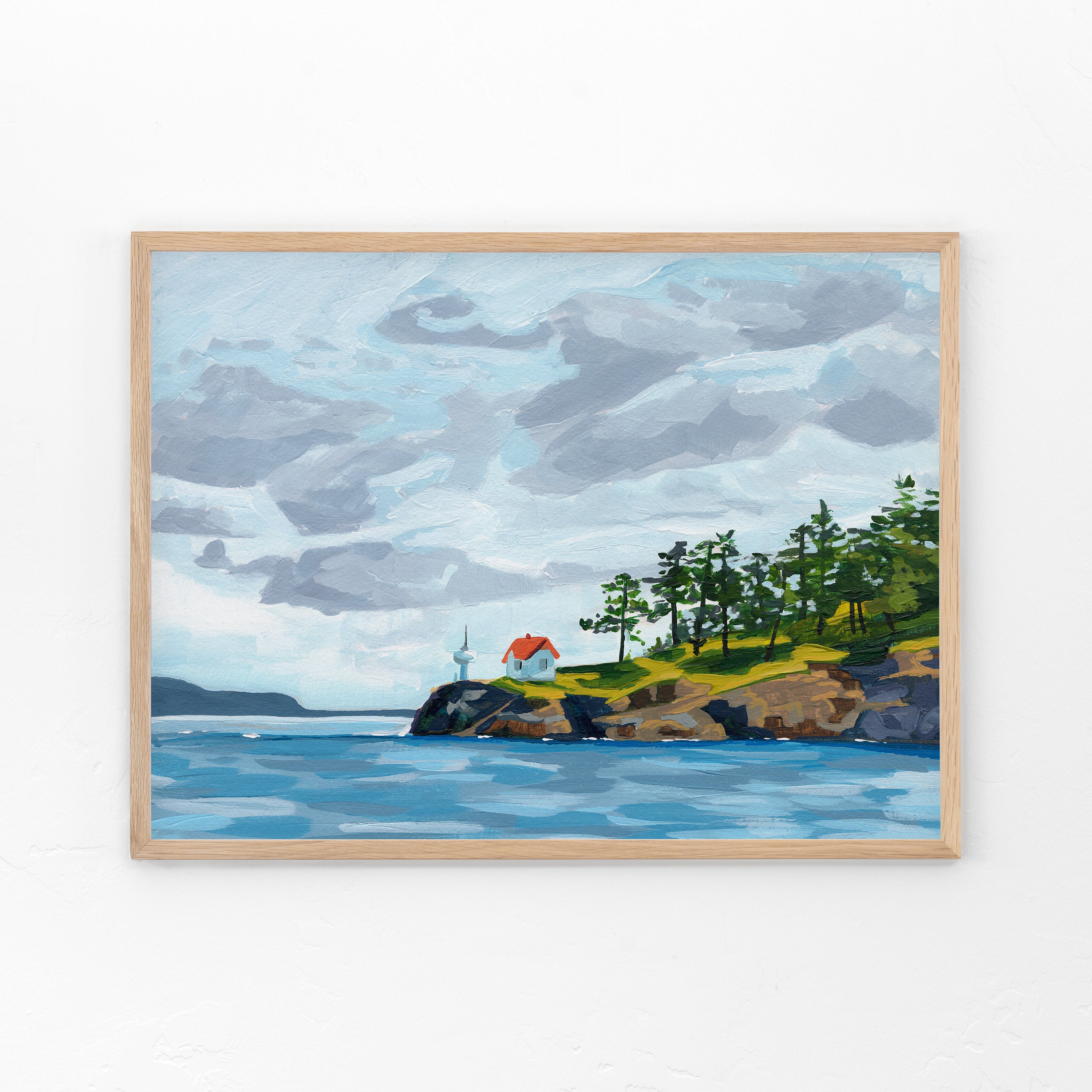 TURN POINT LIGHTHOUSE Fine Art Print of Original Painting, Vancouver Island Coastline, Landscape Wall Art for Home Decor, Victoria bc, Ocean