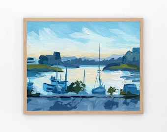 View from Wharf Street, Fine Art Print of Original Painting, Vancouver Island Boats Harbour Landscape Art for Home Decor, Victoria BC, Ocean