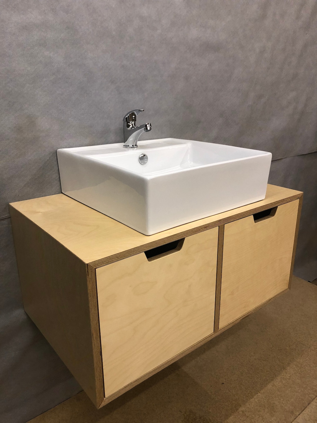 Wall Mounted Birch Plywood Bathroom Vanity Unit / Floating Storage Unit