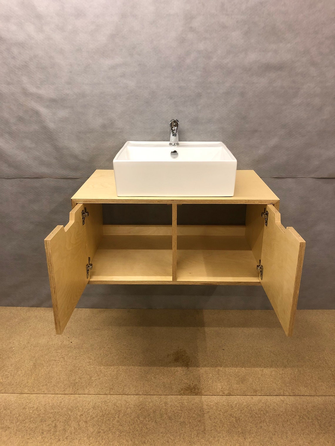 Wall Mounted Birch Plywood Bathroom Vanity Unit / Floating Etsy Australia