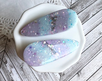 Pastelblauw en paars glitterhars haarclip - hars haarclip - schattig haaraccessoire
