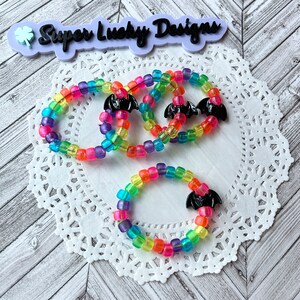 Transparent Rainbow pony bead bat bracelet 7 inches - Halloween bracelet - girls bracelet - fun kids bracelet