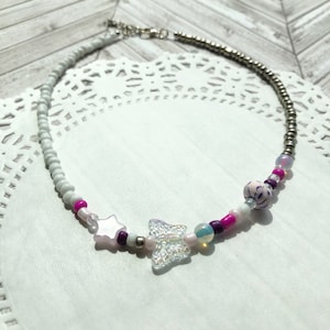 Cute butterfly beaded necklace - seed bead necklace - cute necklace