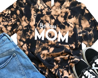 Koszulka Bleached Badass Mom - Koszulka Bella Canvas bleached - Koszulka na Dzień Matki - Koszulka dla mamy - Koszulka bleached Unique