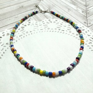 Rainbow beaded necklace - seed bead necklace - cute necklace
