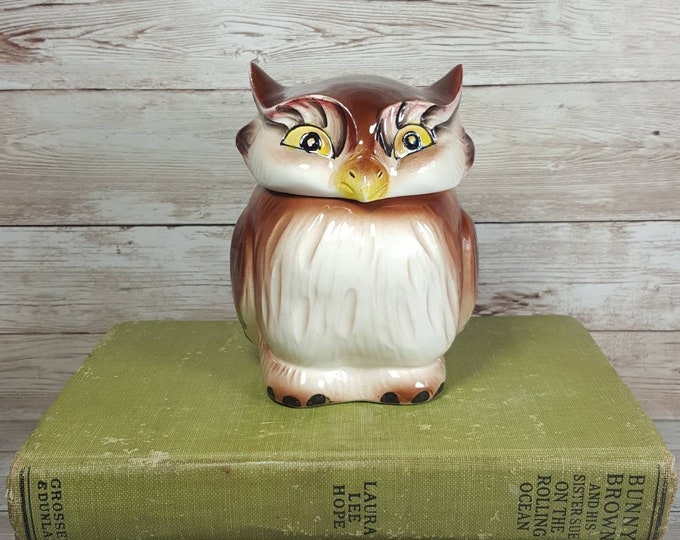 Vintage Owl Sugar Bowl Jam Jelly Jar Ceramic Lidded Storage Container