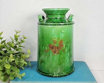 Vintage Ceramic Canister Green Drip Glaze Ceramic Milk Jug Gold Eagle Canister Green Ceramic Jar Creamery Jug