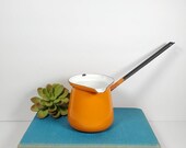 Vintage Orange Enamelware Turkish Coffee Pot Ladle Pourer Butter Warmer Orange White Metal Enameled Ladle Orange Kitchen
