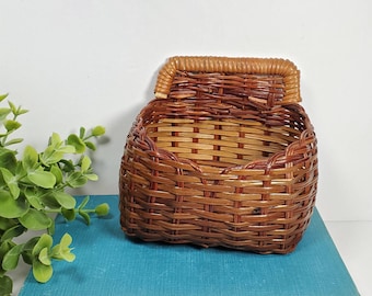 Vintage Woven Hanging Basket Wall Pocket Basket Catch All Basket Planter Boho Decor