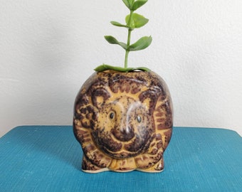 vintage Lion Figurine Planter Toothpick Holder Brown Ceramic Stoneware Floral Lion Choice Imports Taiwan Gift for Leo Lion Decor