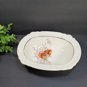 Vintage Floral Serving Bowl Vegetable Side Dish Bowl Mid Century Purple Orange Poppy Flower Bowl Old Holland Ware Serving Bowl