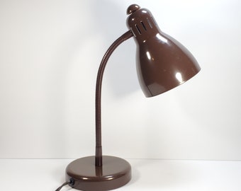 Vintage Gooseneck Desk Lamp Brown Adjustable Task Lamp Office Lighting 1980s Office Decor Brown Metal Lamp