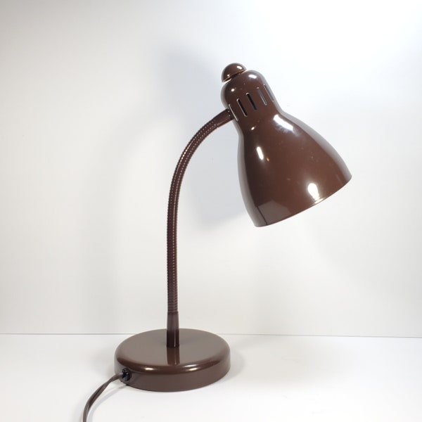 Vintage Gooseneck Desk Lamp Brown Adjustable Task Lamp Office Lighting 1980s Office Decor Brown Metal Lamp