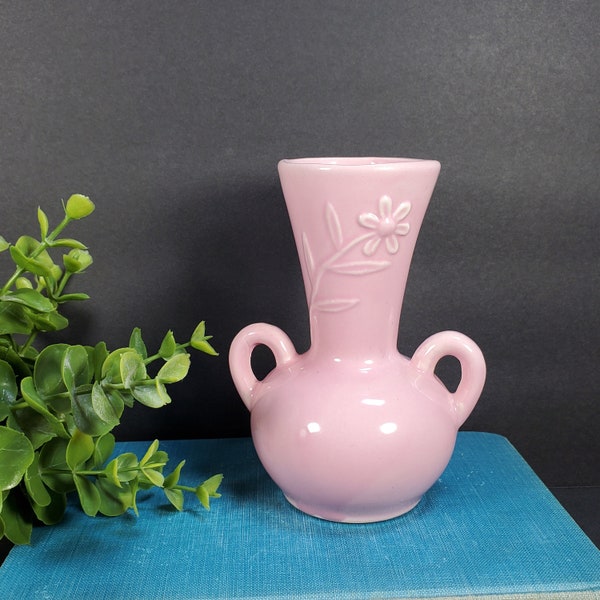 Vintage Pink Bud Vase Ceramic Double Handle Bud Vase Urn Ceramic Vase Made in USA Mid Century Decor Spring Summer Easter Decor