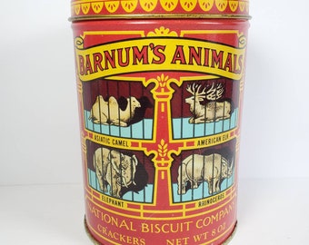 Animal Cracker Vintage Tin 1970s Decorative Tin Circus Theme Farmhouse Kitchen Decor Nursery Decor