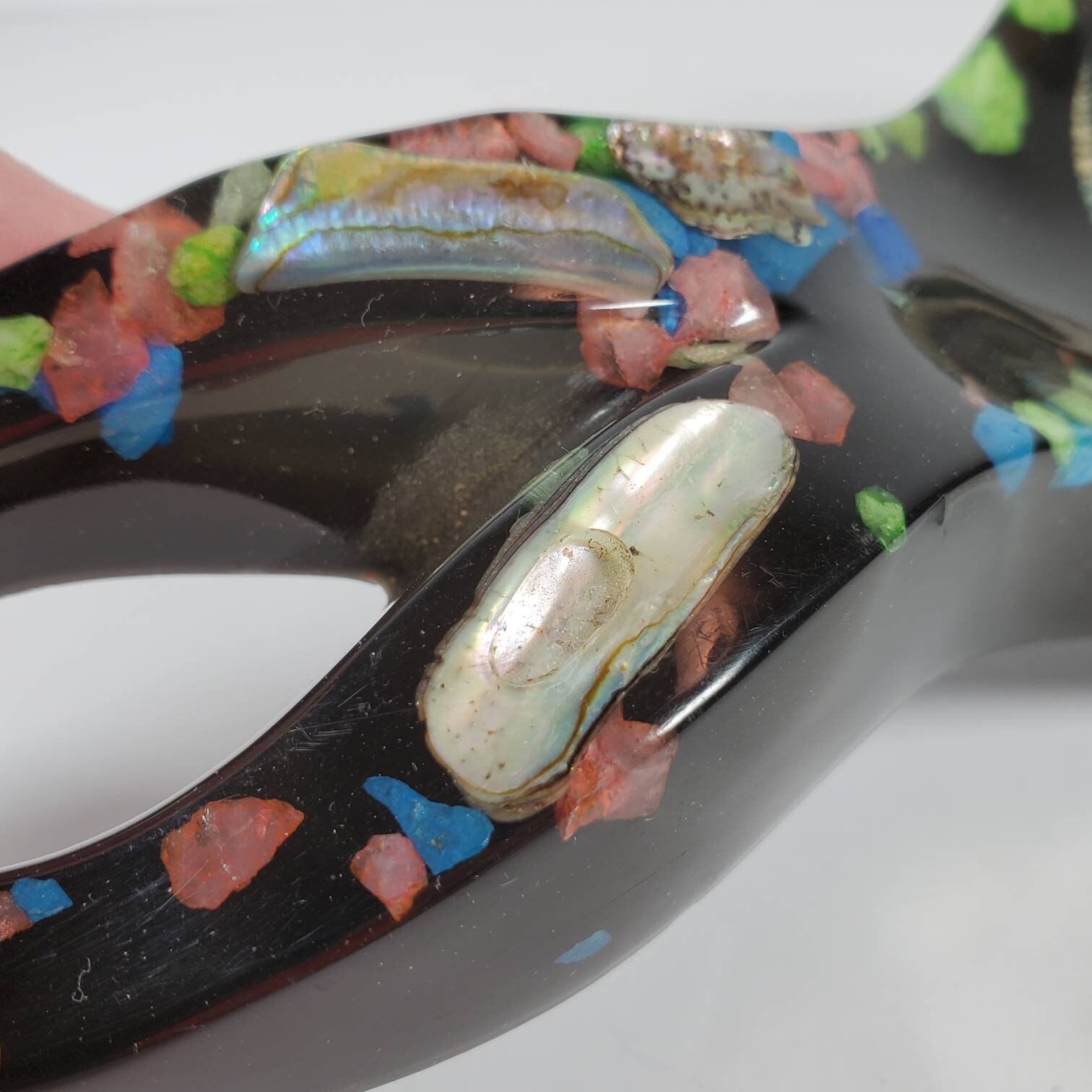 Vintage Lucite Spoon Rest Abalone Shell Black Acrylic Spoon Etsy