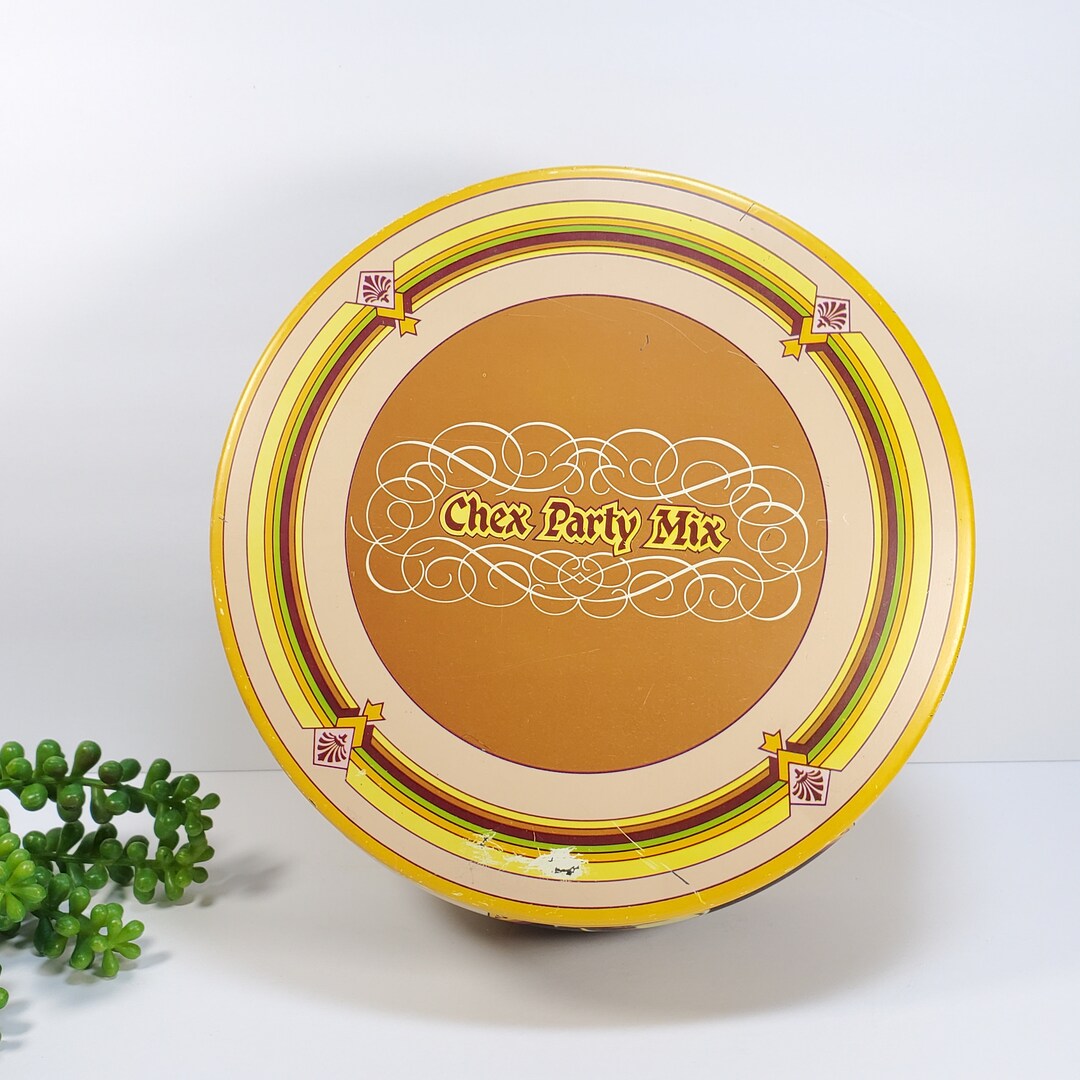 Vintage Chex Mix Party Tin Yellow Brown Storage Tin Four Etsy