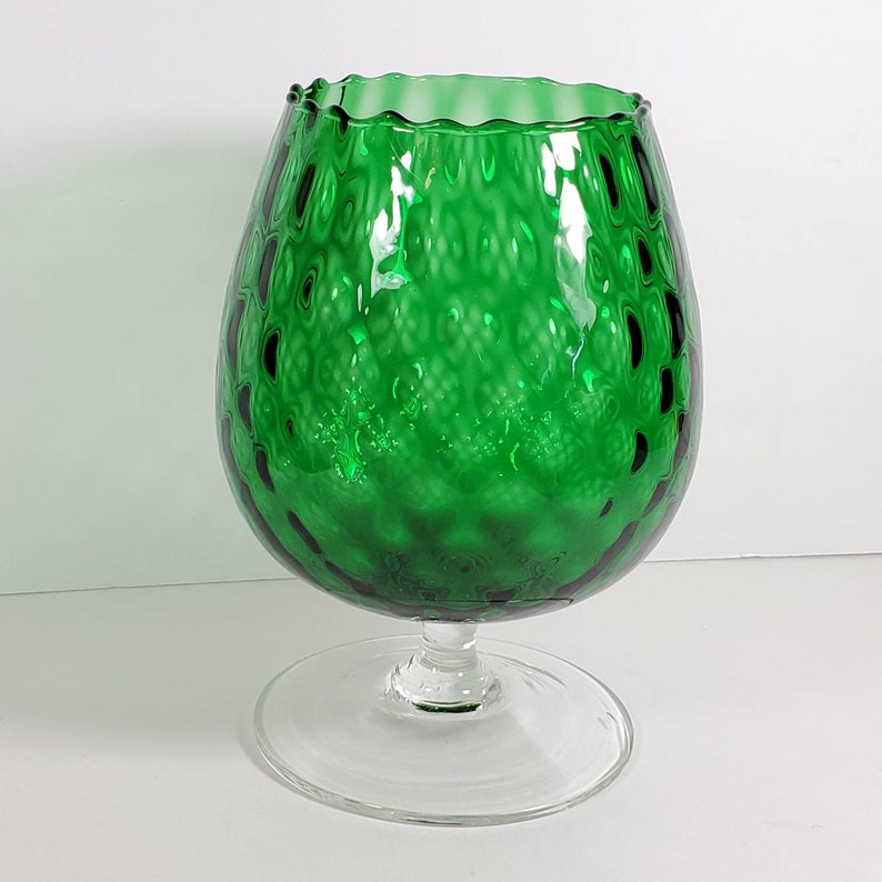 Vintage Green Optic Empoli Glass Brandy Snifter Emerald Green Etsy