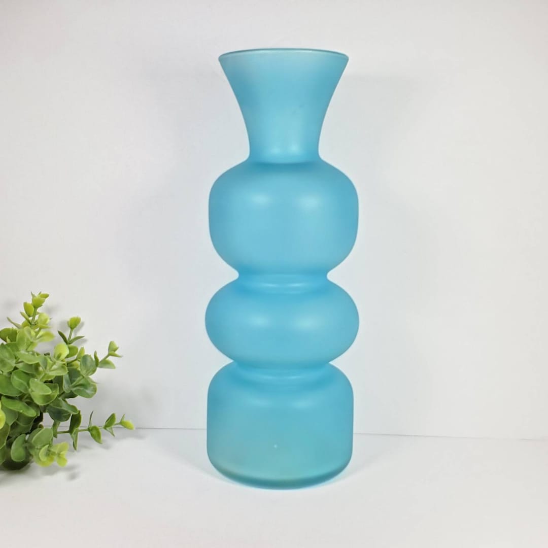 Vintage Blue Satin Glass Vase EA Made in Italy Mid Century Glass Vase