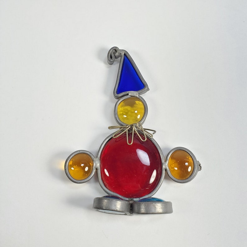 Vintage Clown Figurine Colored Glass Circus Clown Suncatcher Red Blue Stained Glass Clown image 6