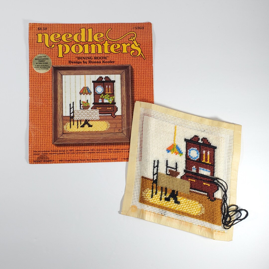Vintage Needlepoint Embroidery Dining Room Semi Completed Needlepoint ...