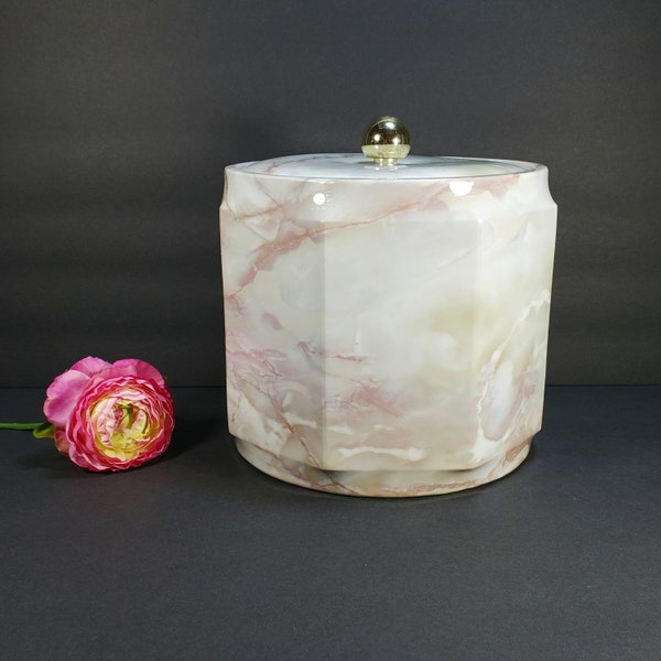 Vintage Pink Marble Ice Bucket Vinyl White Pink Grey Faux Marble Stone Ice Bucket Pink Barware Barbie Barcart Made in USA