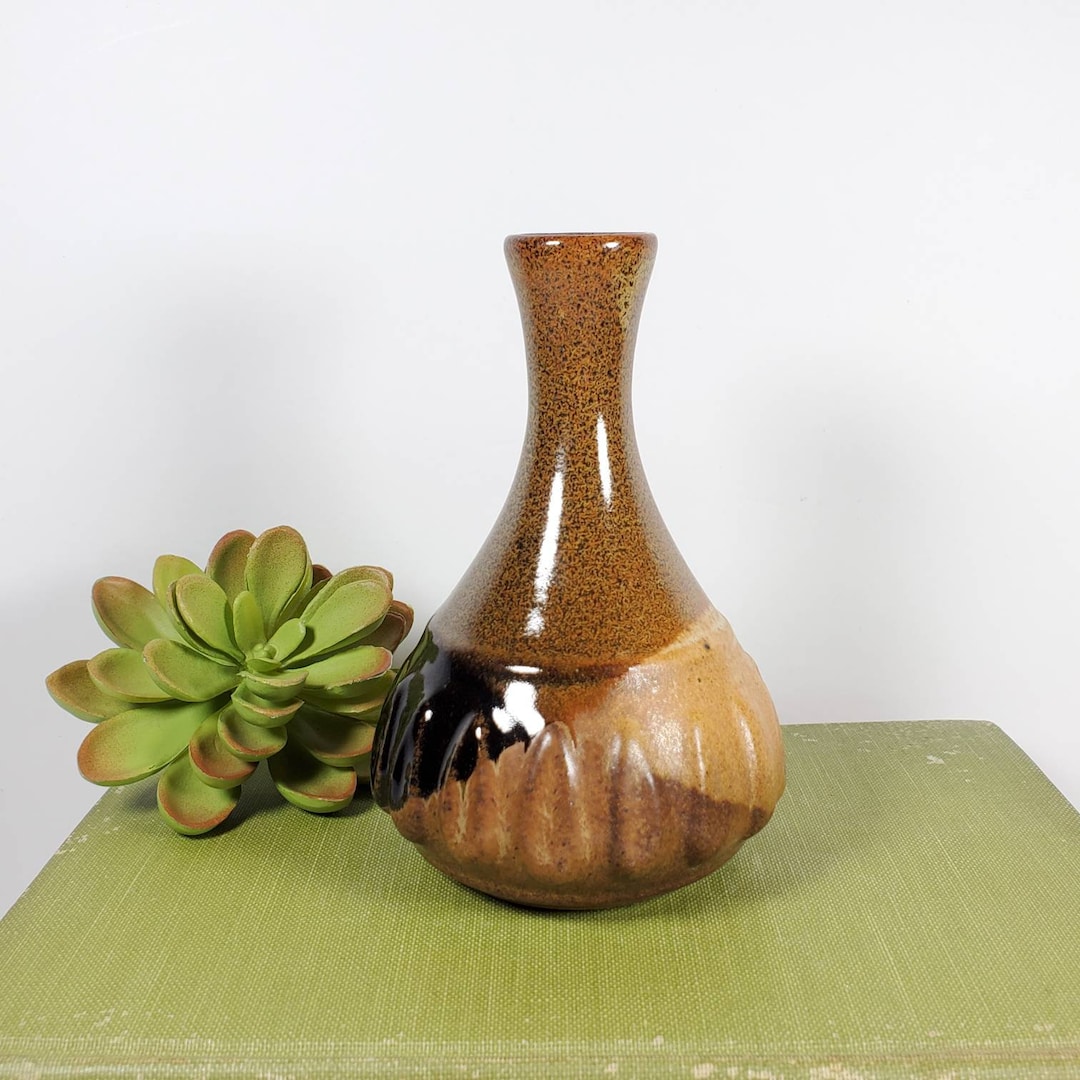 Vintage Weed Pot Bud Vase Art Pottery Brown Tan Textured Ceramic Bud