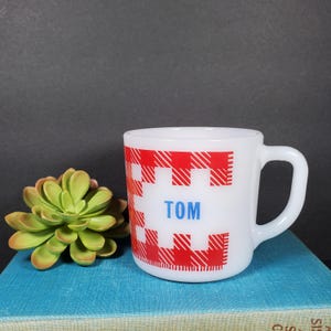 Vintage geruite melkglas mok rood wit geruite Tom mok melkglas naam mok Westfield hittebestendig