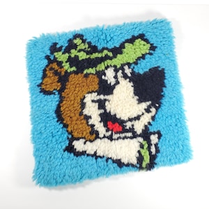 Vintage Latch Hook Wall Hanging Yogi Bear Comic Book Cartoon Completed Latch Hook Rug 70s Latch Hook