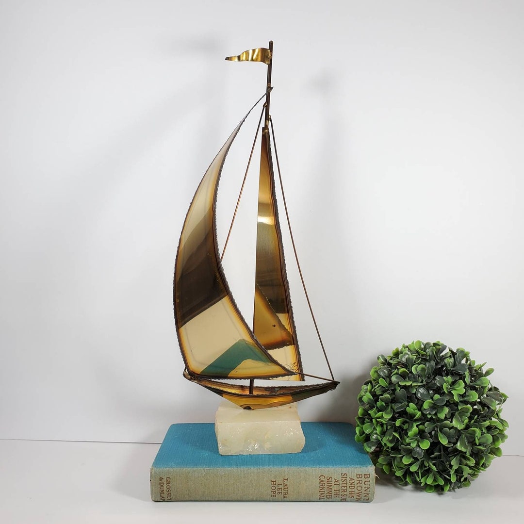 Vintage Copper Sailboat Marble Stone Onyx Base Signed by Etsy