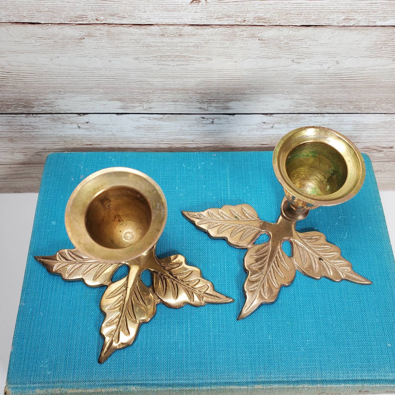Vintage Brass Leaves Candlestick Holder Set of 2 Leaf Candle Etsy
