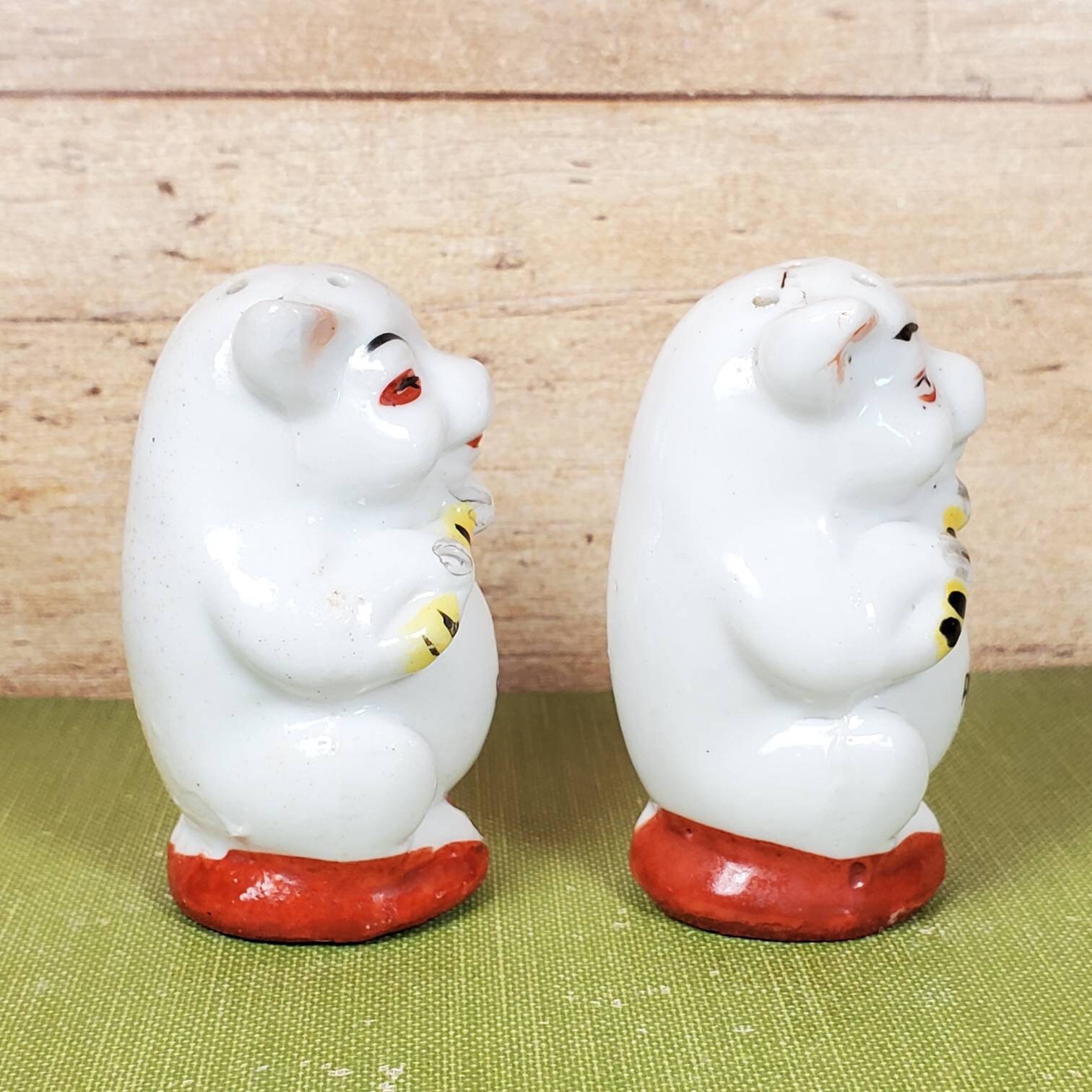 Vintage Pig Salt and Pepper Shaker Set Ceramic Red White Pig Etsy