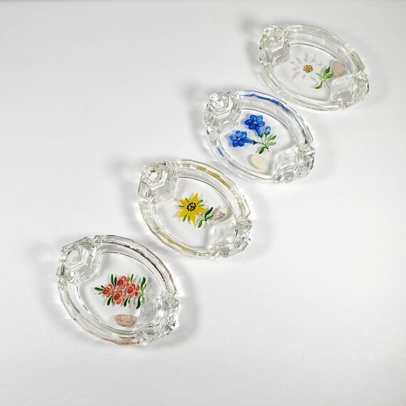 Vintage Bohemian Czech Glass Ashtray Set of 4 Hand Painted Etsy