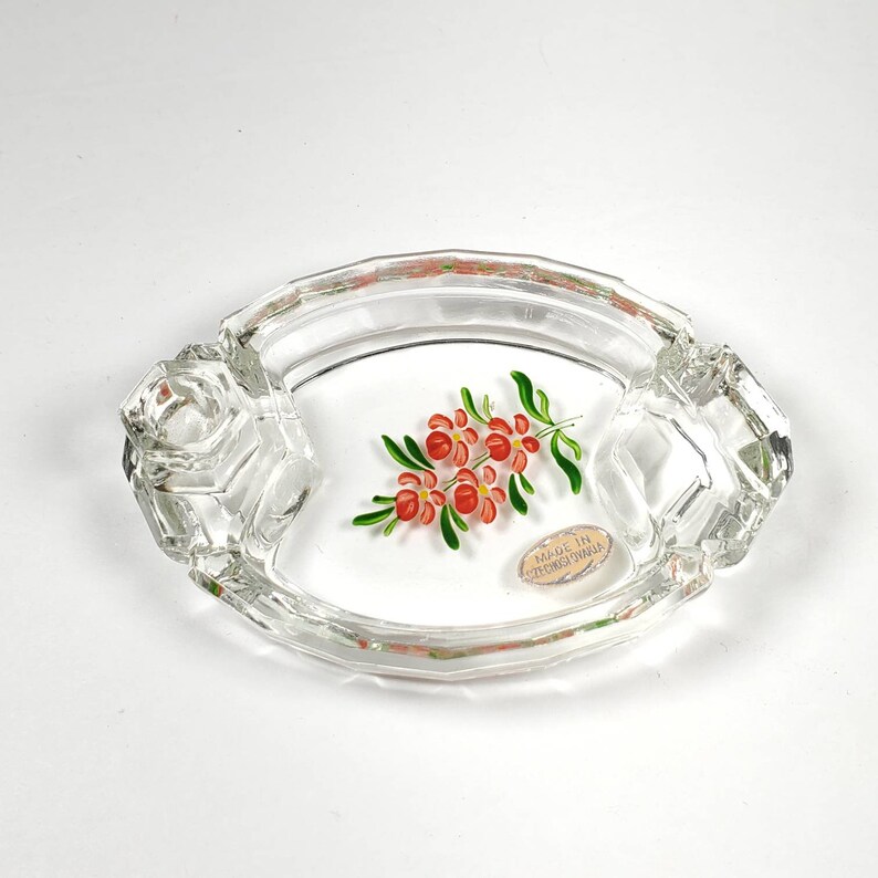 Vintage Bohemian Czech Glass Ashtray Set of 4 Hand Painted Etsy