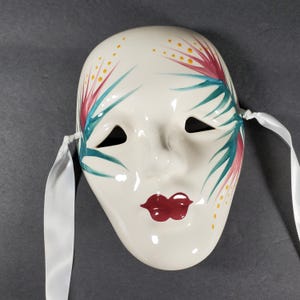 Vintage Hand Painted Ceramic Mardi Gras Mask, 1986