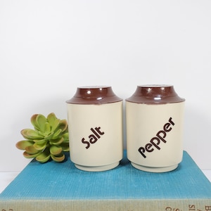 Vintage Salt and Pepper Shakers Set Tan Brown Plastic 1980s Kitchen Decor Dawn Garfield NJ Retro 80s Salt Pepper Shakers