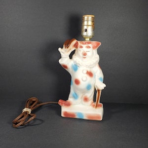 Vintage Clown Lampe Keramik Rot Weiß Blau Polka Dot Clown Tischlampe 1960er Jahre Lane and Co Van Nuys CA Gruselige Clown Lampe Licht