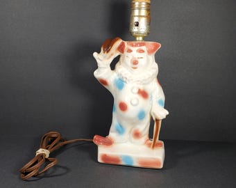 Vintage Clown Lamp Ceramic Red White Blue Polka Dot Clown Table Top Lamp 1960s Lane and Co Van Nuys CA Creepy Clown Lamp Light
