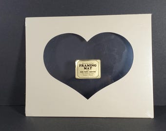 Vintage Heart Shaped Picture Frame Mat White Eggshell Photo Precision Cuts Framing Mat Heart Opening Heart Picture Frame