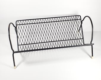 Vintage Bookshelf Black Metal Book Rack Record Holder Paperback Book Storage Record Caddy 45 Record Shelf Mid Century Modern