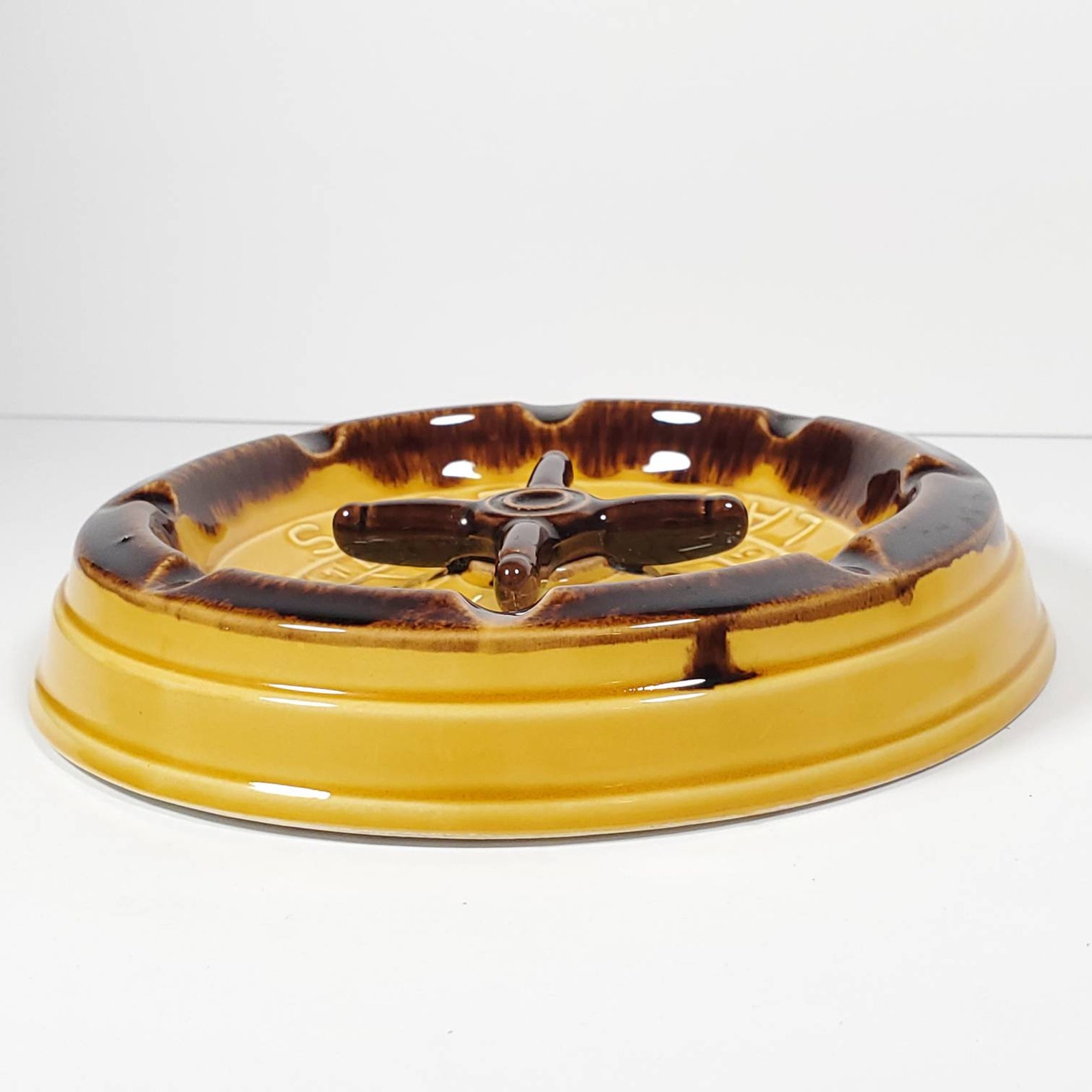 Vintage Las Vegas Ashtray Roulette Wheel Yellow Brown Ceramic Etsy