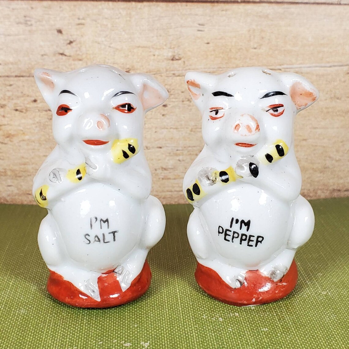 Vintage Pig Salt and Pepper Shaker Set Ceramic Red White Pig Etsy